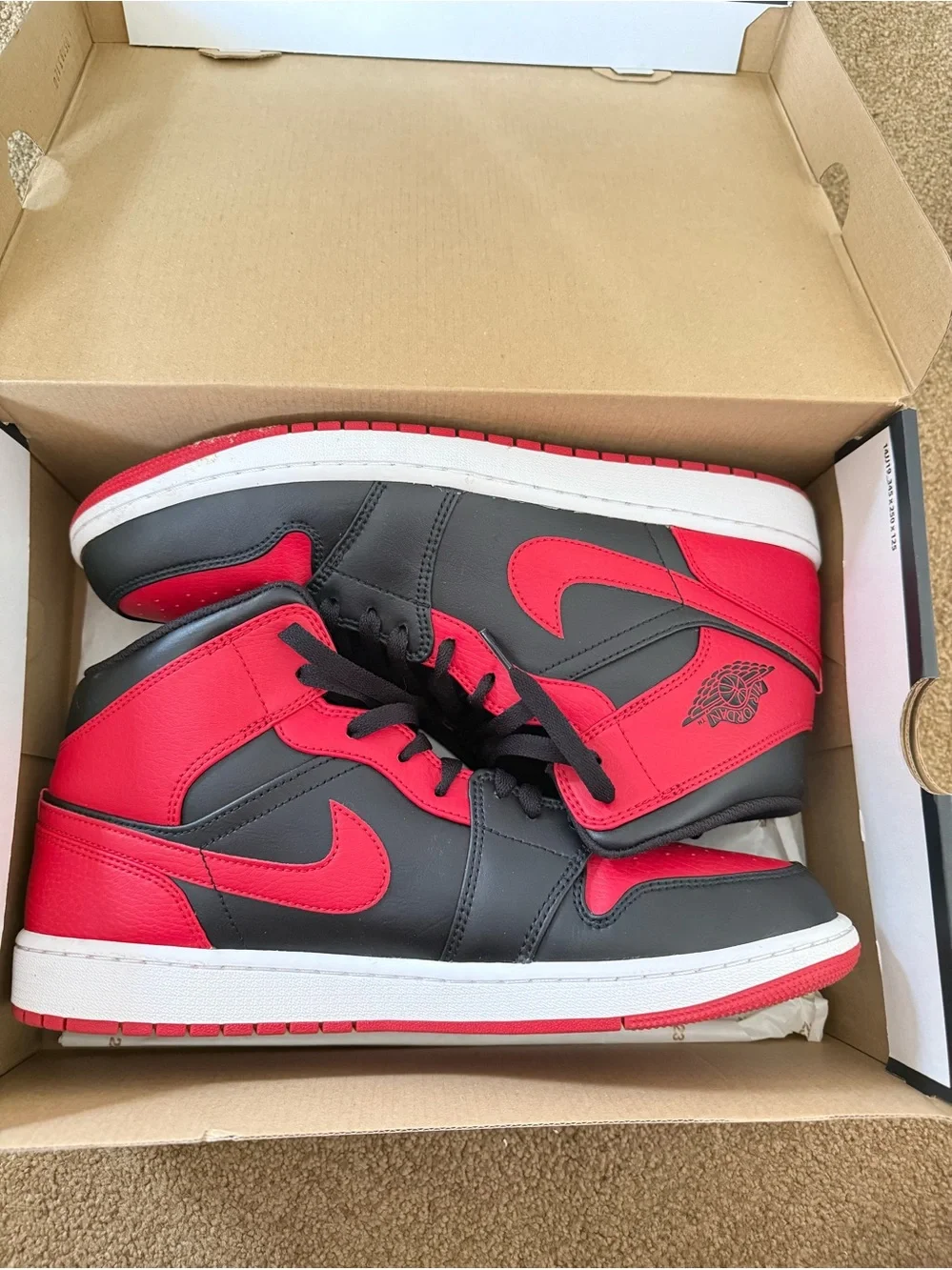 Jordan• 1 Mid in Black, Gym Red, White